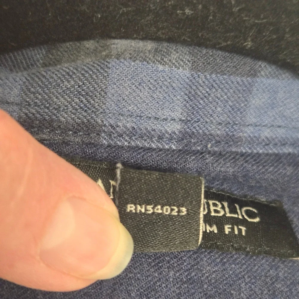 Banana Republic Luxe Flannel Slim Fit Shirt Mens Medium Blue Black Buffalo Check
